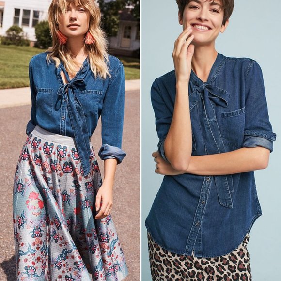 Rails Tops - Rails Rosalee Tie Neck Button Down Chambray Shirt